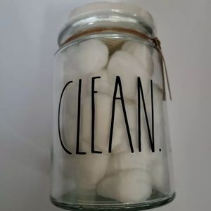 RAE DUNN CLEAN   Clear Glass cotton ball bathroom jar